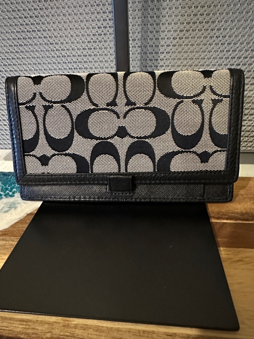 Coach Black and Cream Signature Jacquard Continental Wallet
